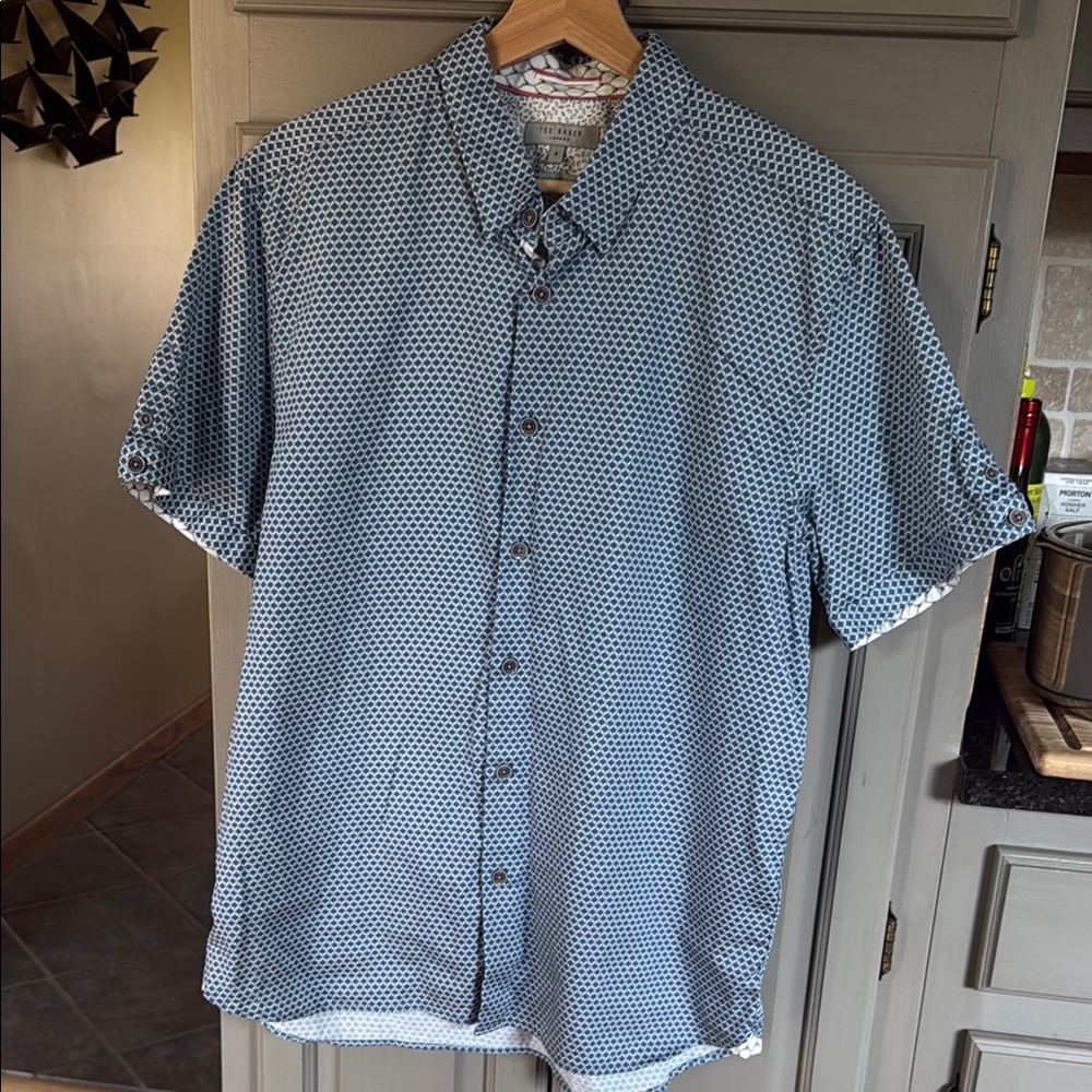 Ted Baker Blue Casual Button Down Shirt with Geometric Pattern